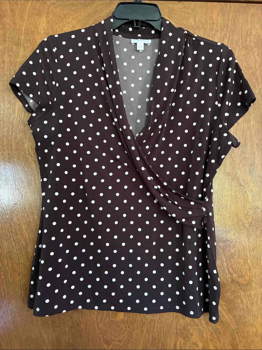 Charter Club Brown and White Polka Dot Wrap-Style Blouse